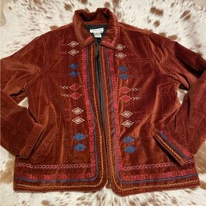 Coldwater Creek Rust Velvet Jacket with Embroidery